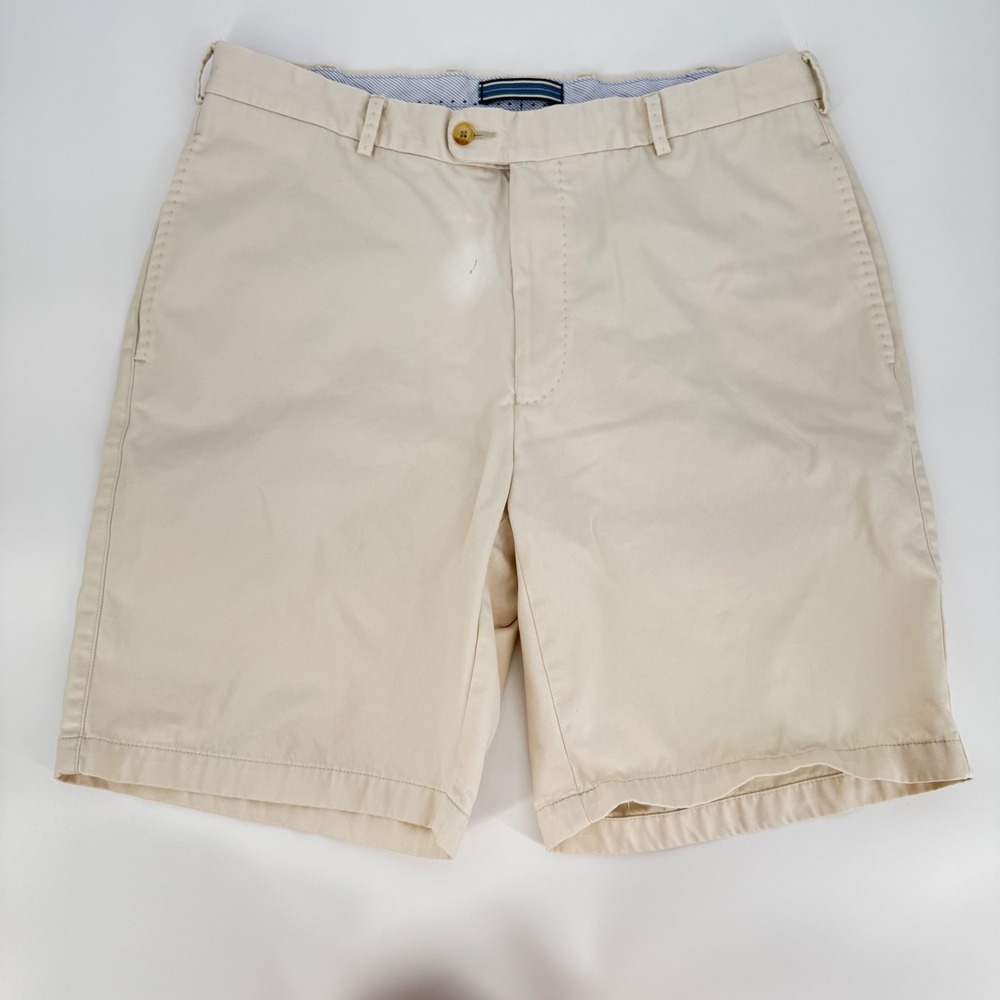 Peter Millar Chino Shorts Men's 35‎ Beige Flat Front 9" Inseam Golf Casual Read